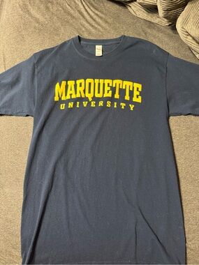 Marquette University Navy Short Sleeve Tee with Yellow Logo - Classic Crew